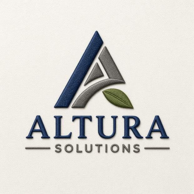 Embroidered company logo on fabric