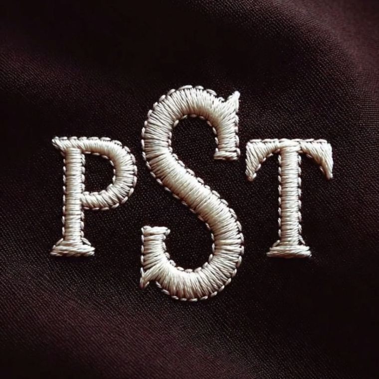 Embroidered monogram letters on dark fabric
